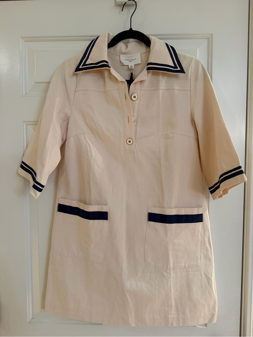 NWT Pomander Place Cream Mini Dress with Navy Trim